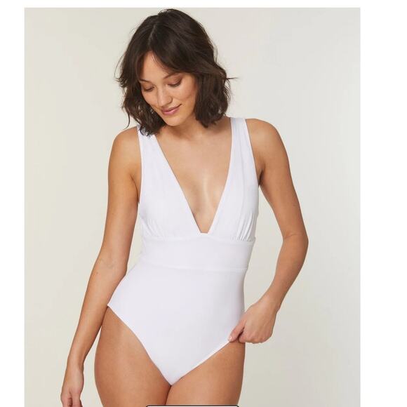 Andie Other - NWT Andie mykonos white eco nylon plunge one piece size tall torso small